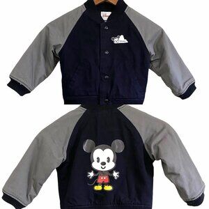 Disney Mickey Logo Chest Back Kids Snap Up Black Pockets Varsity Jacket Size XXS